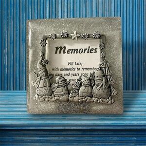 3D Pewter Snowman Family  w/ Glittery Picture Frame For Holidays 2025 Photo!